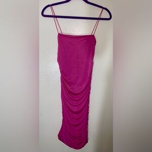 Love By Design Ruched Bodycon Mini Dress (XS; Super Pink)